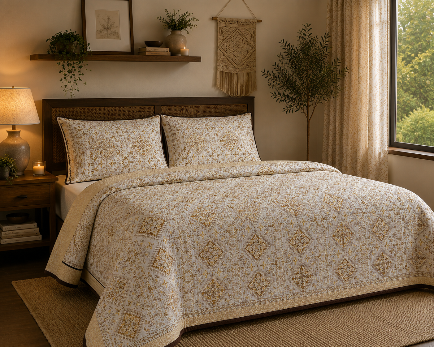 Pure cotton quilted bedcovers with two quilted pillow covers (90x108 inches)