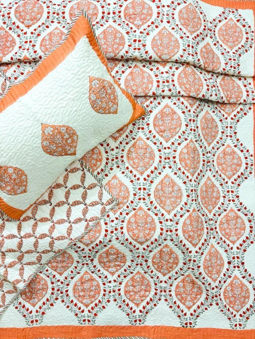 Pure mulmul cotton paani jaal quilted bedcovers with 2 quilted pillow covers for king size beds (90x108 inches)