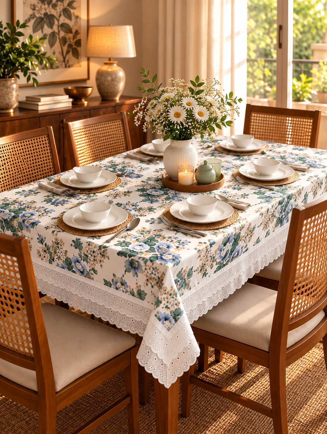 Pure cotton laced table covers for 4, 6 and 8 seater dining tables