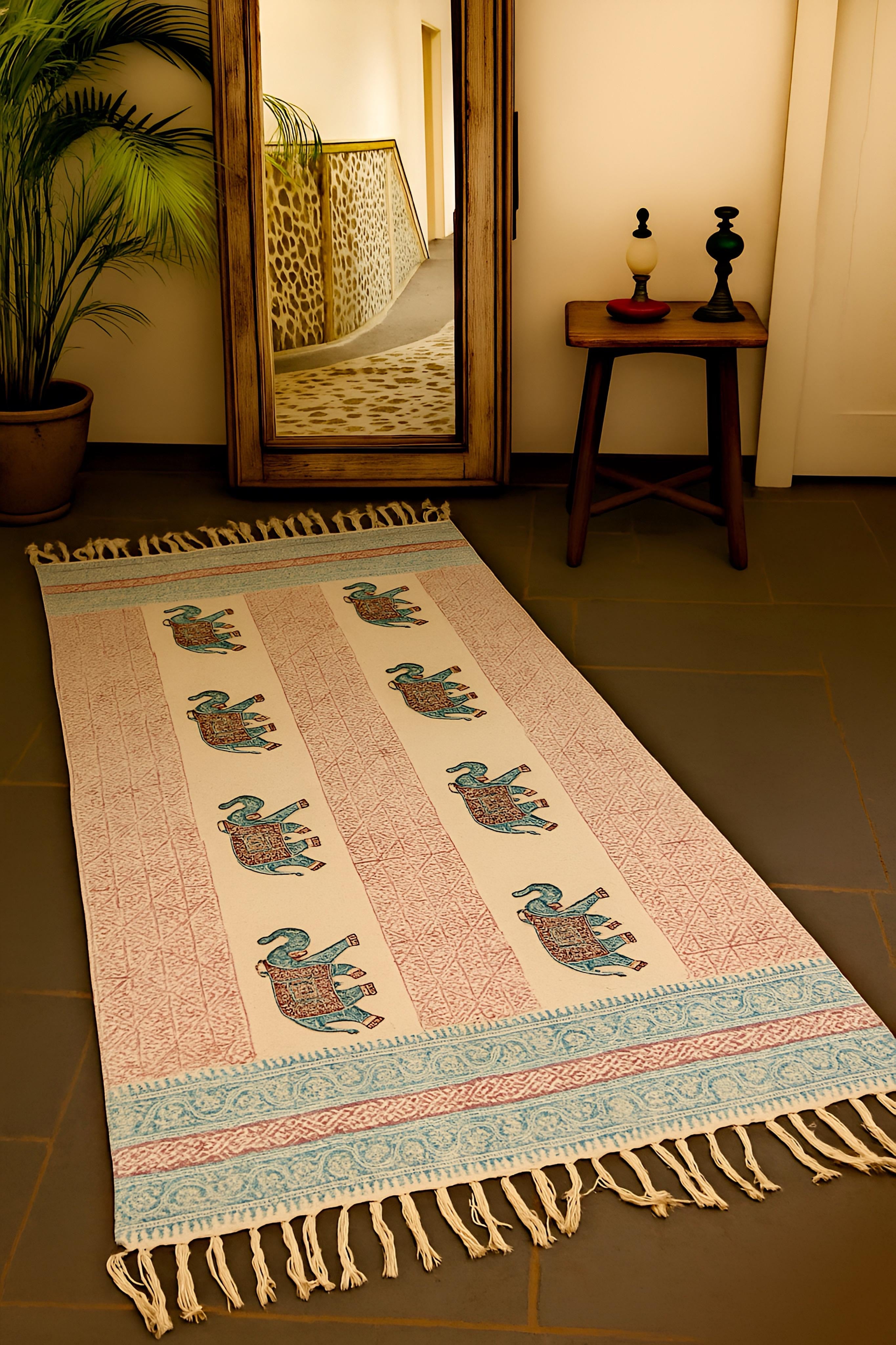Handmade hand-block printed rugs (3x5 feet)