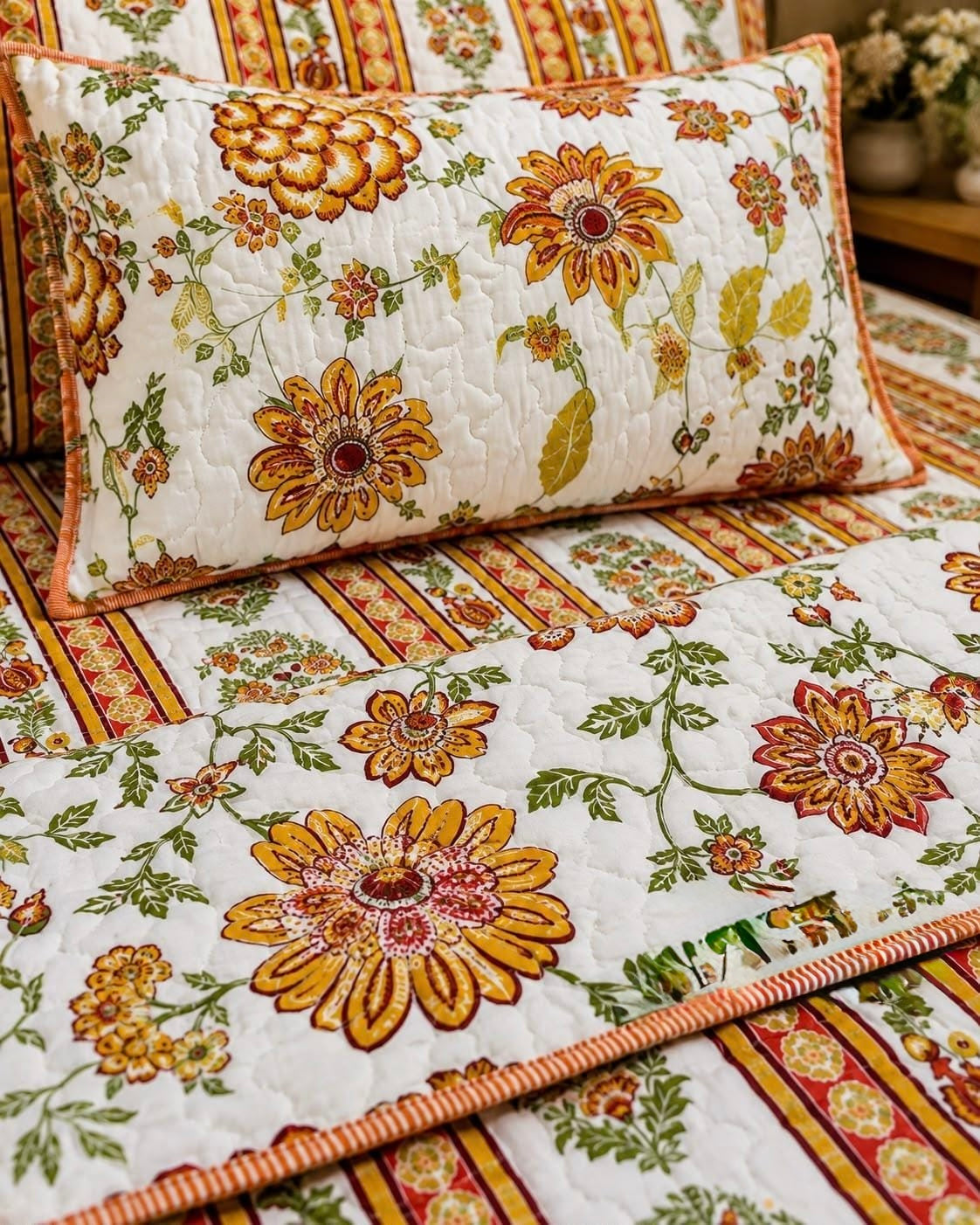 Pure cotton paani jaal quilted printed double bedcovers (90x108 inches)