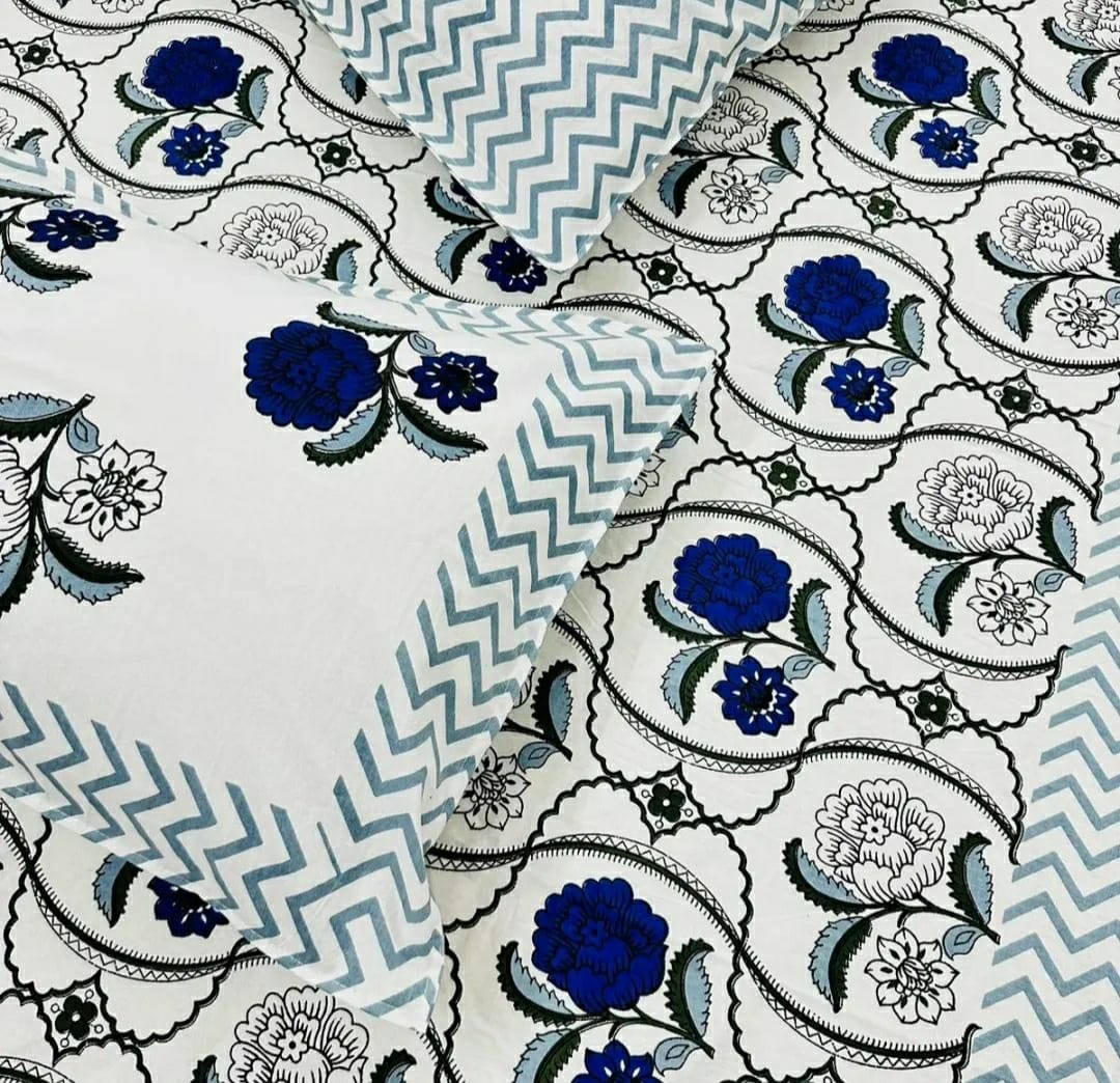 Pure cotton screen printed pure cotton bedsheet with two pillow cover (100x108 inches)