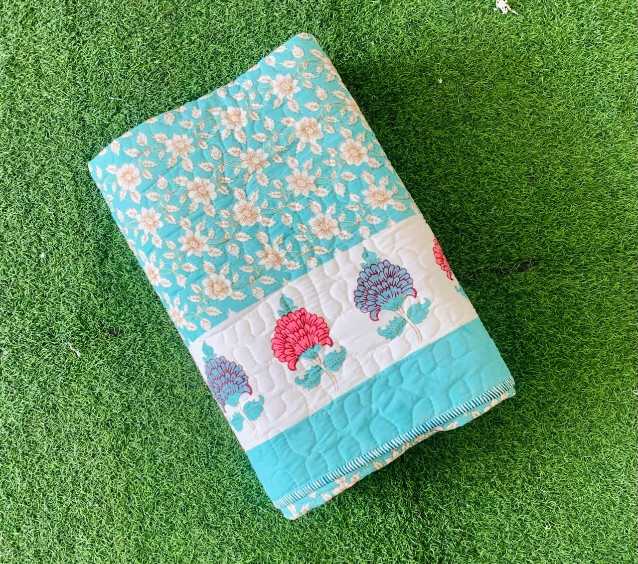 Pure cotton quilted single bedcover without pillow cover (60 x 90 inches)
