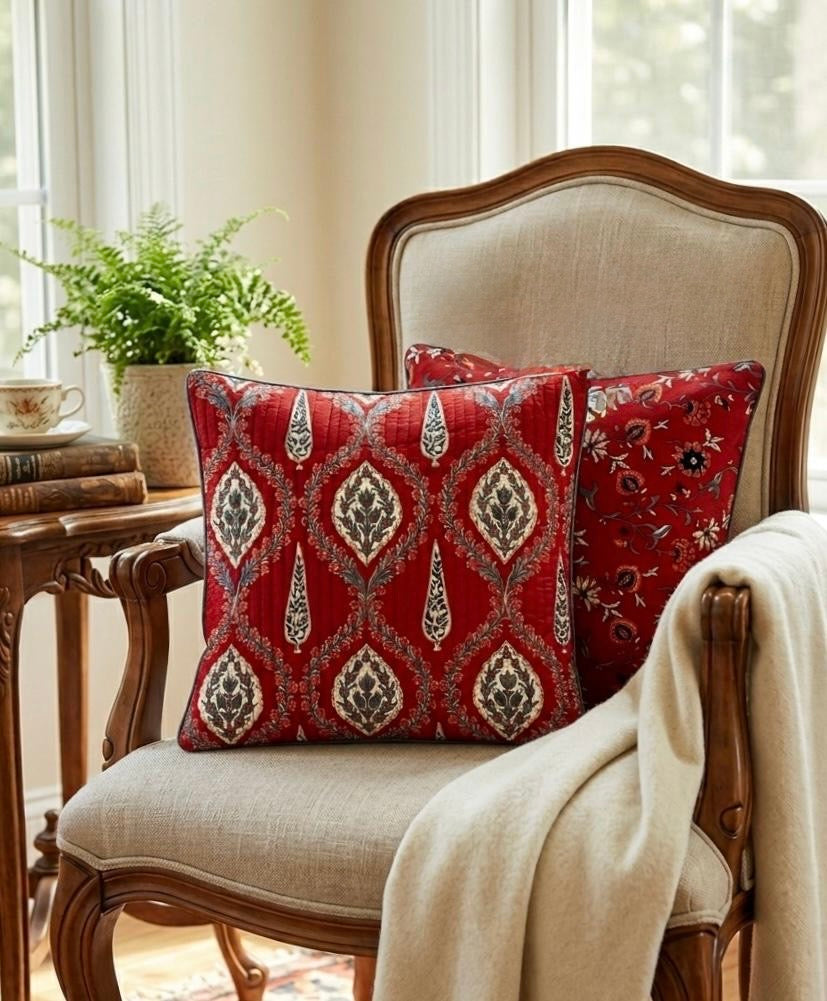 Pure cotton quilted Ajrakh cushion covers 16x16 inches (Set of 5)