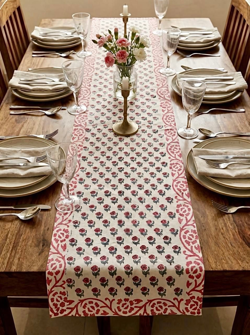Pure canvas cotton handblock printed runners for 4 and 6 seater dining tables