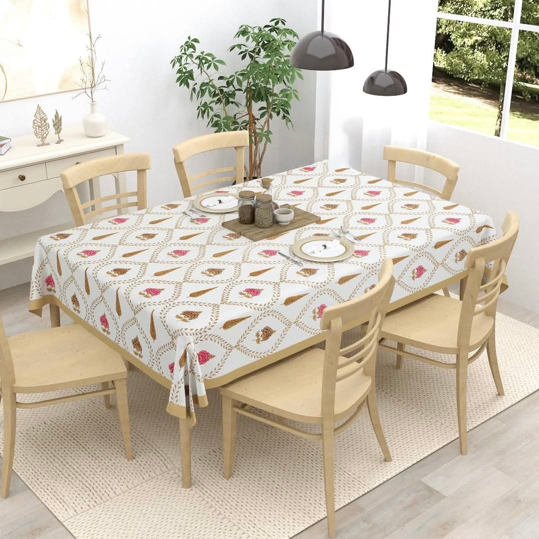 Pure cotton hand-block printed table covers for 4 and 6 seater dining tables (60x90 inches)