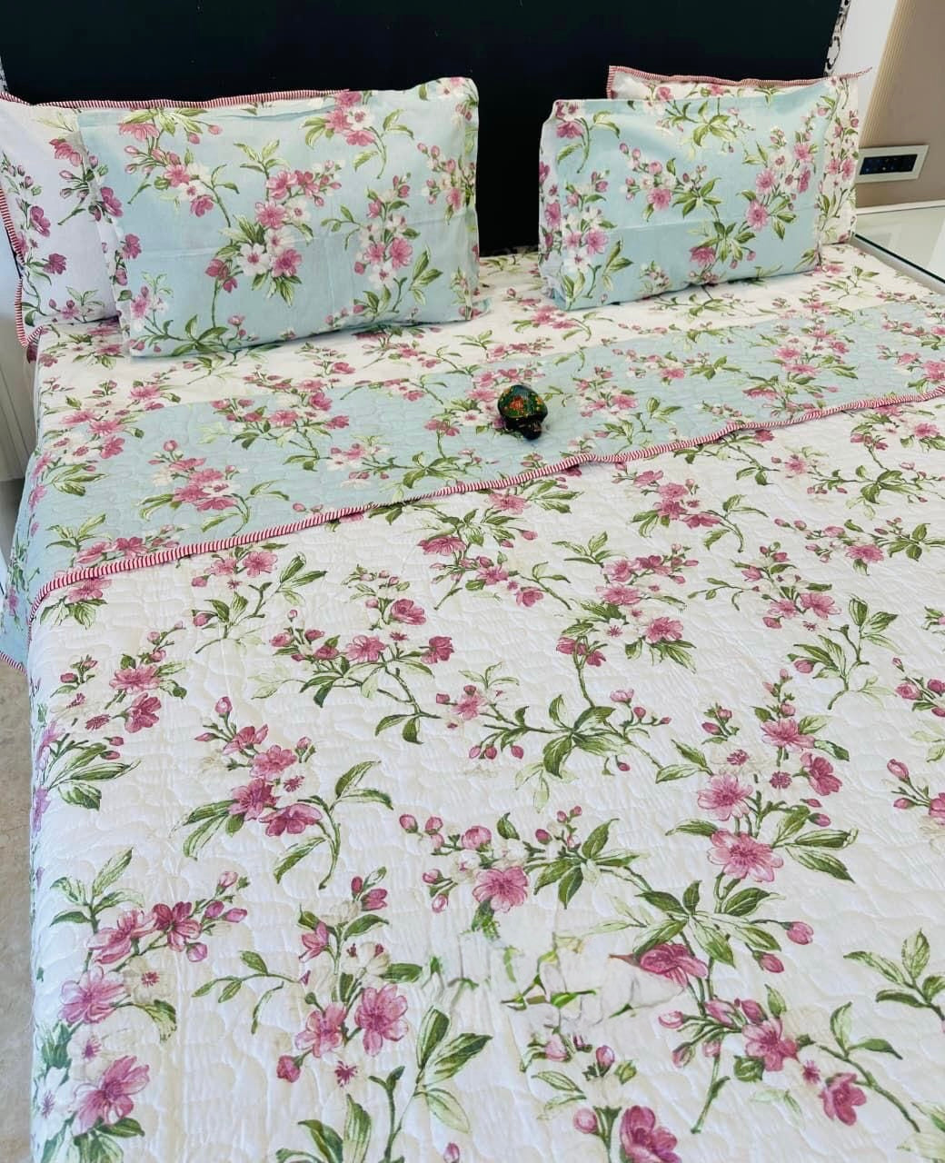 Pure cotton paani jaal quilted printed double bedcovers (90x108 inches)