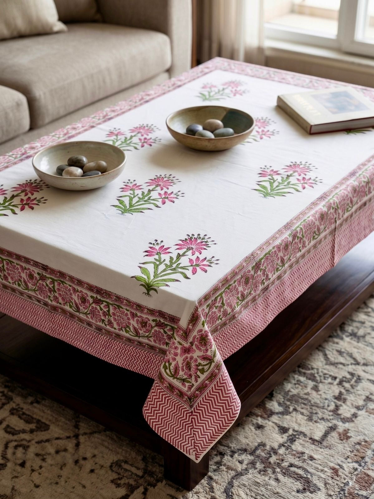 Pure cotton hand-block printed center table/ 4 seater dining table(40x60 inches)
