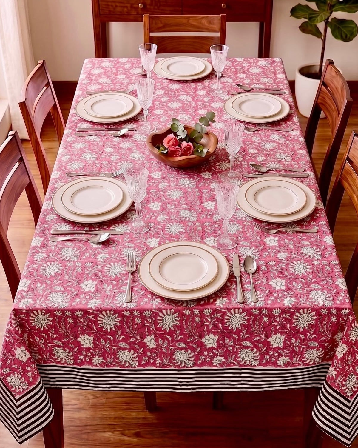 Pure cotton hand-block printed table cover for 6 seater table 60x90 inches