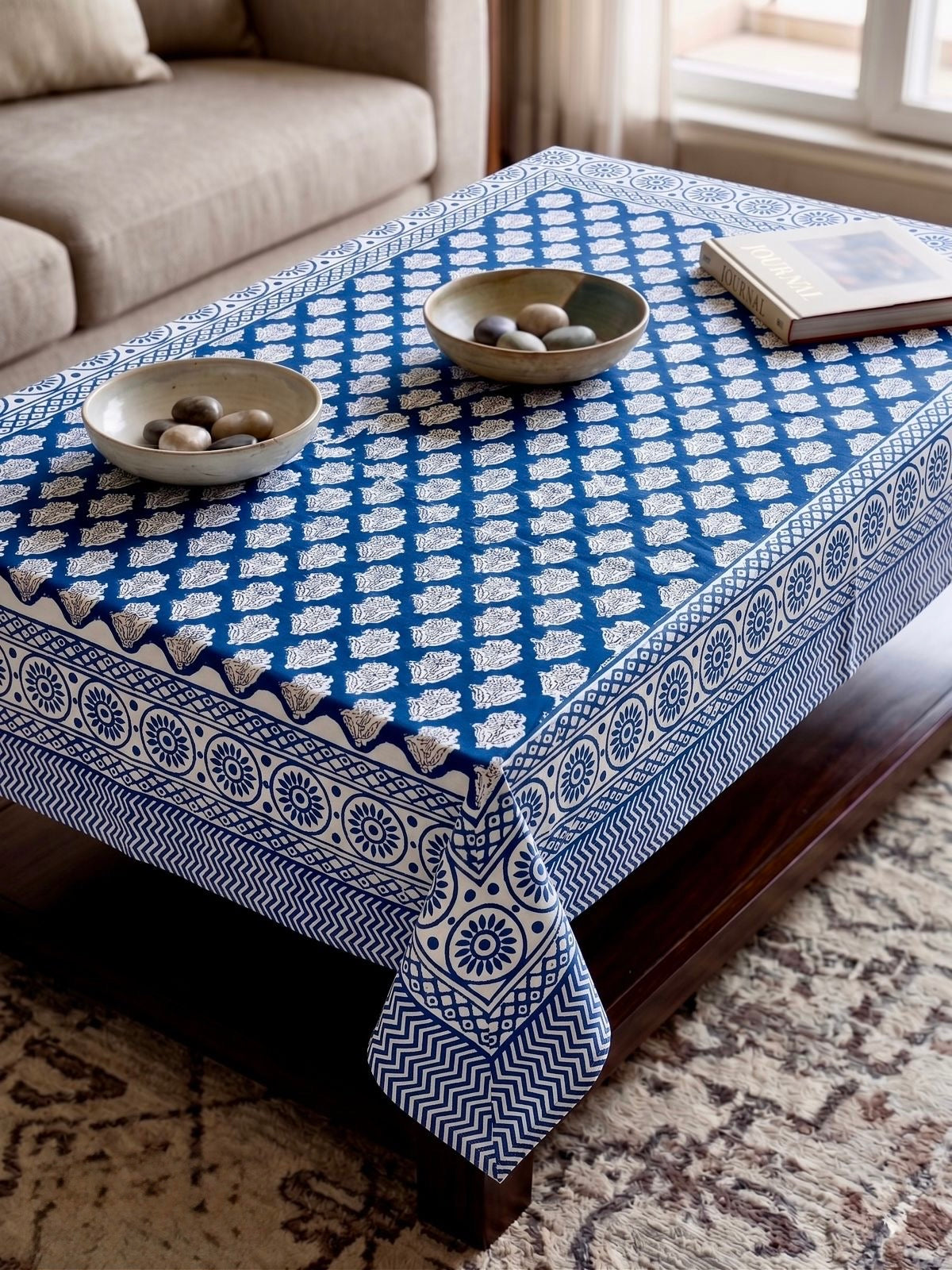 Pure cotton hand-block printed center table/ 4 seater dining table(40x60 inches)
