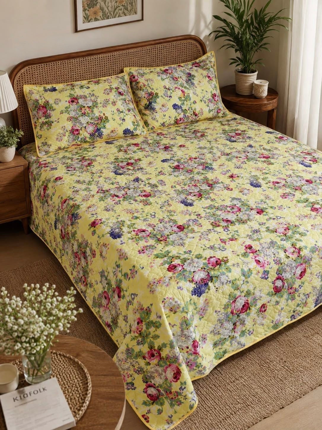 Pure cotton paani jaal quilted printed double bedcovers (90x108 inches)
