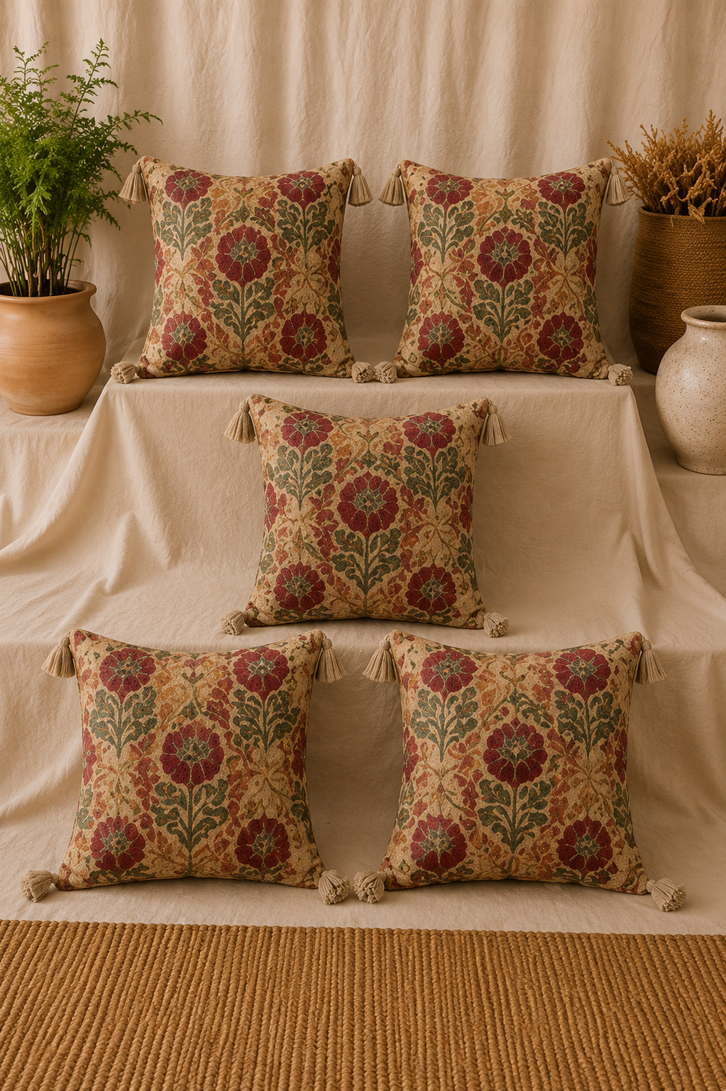 Pure tnt jute textured cotton cushion covers 16x16 inches (set of 5)