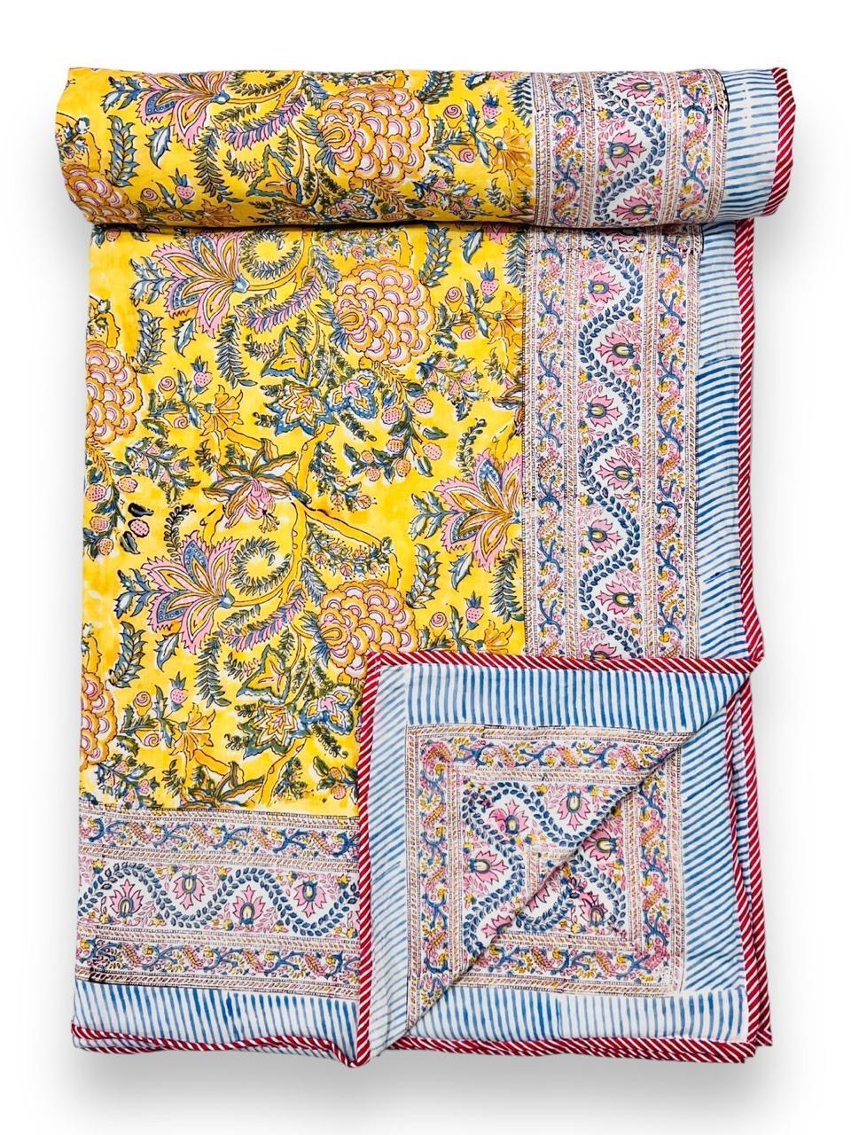 Handblock printed pure mulmul cotton all weather double dohars (90x108 inches)