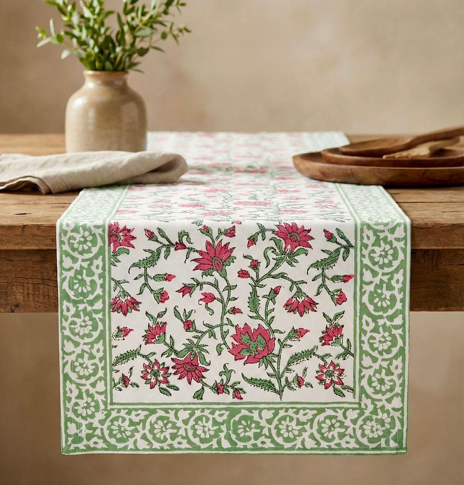 Pure canvas cotton handblock printed runners for 4 and 6 seater dining tables