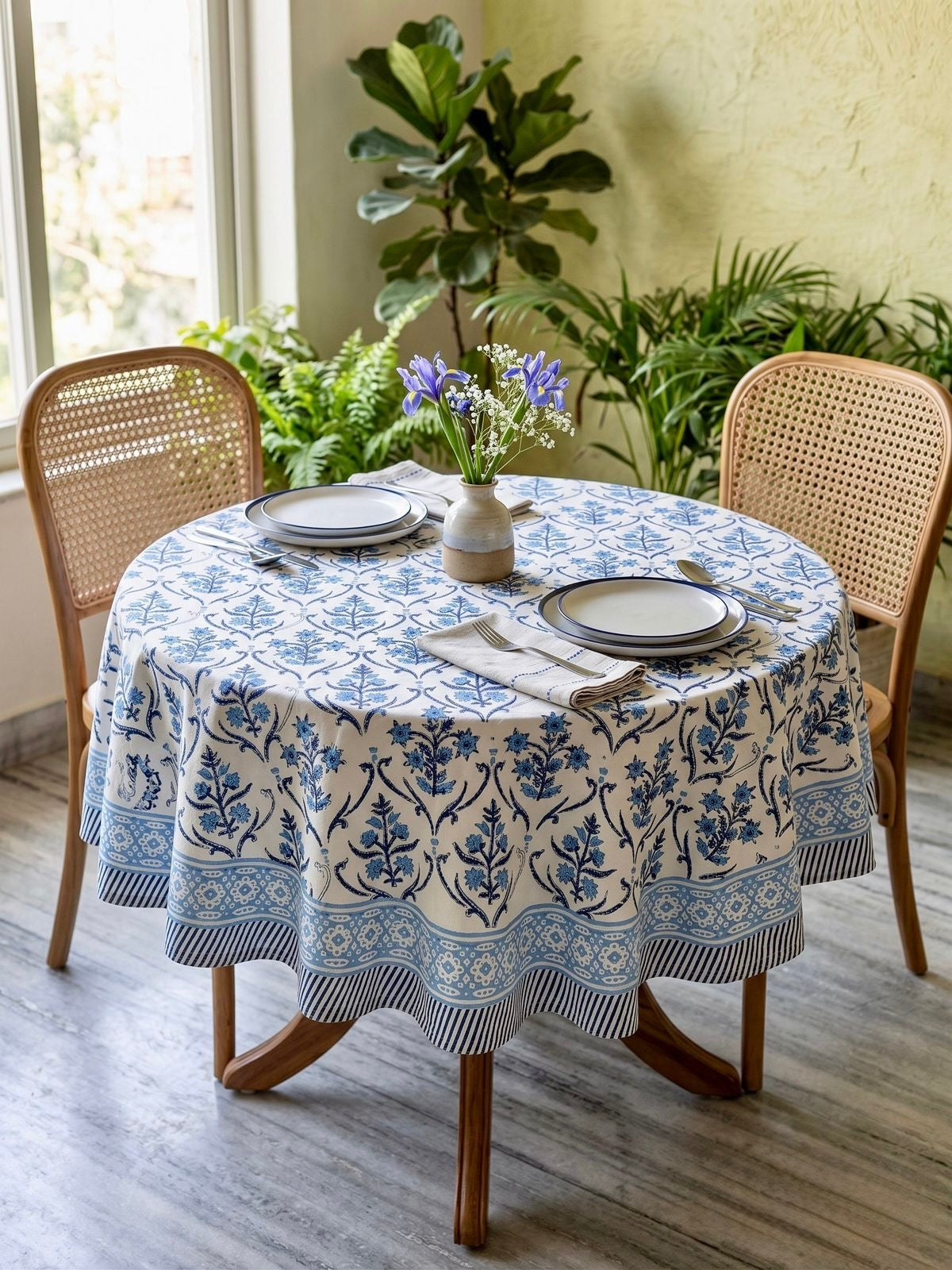 Pure cotton hand-block printed 2 seater round coffee table covers