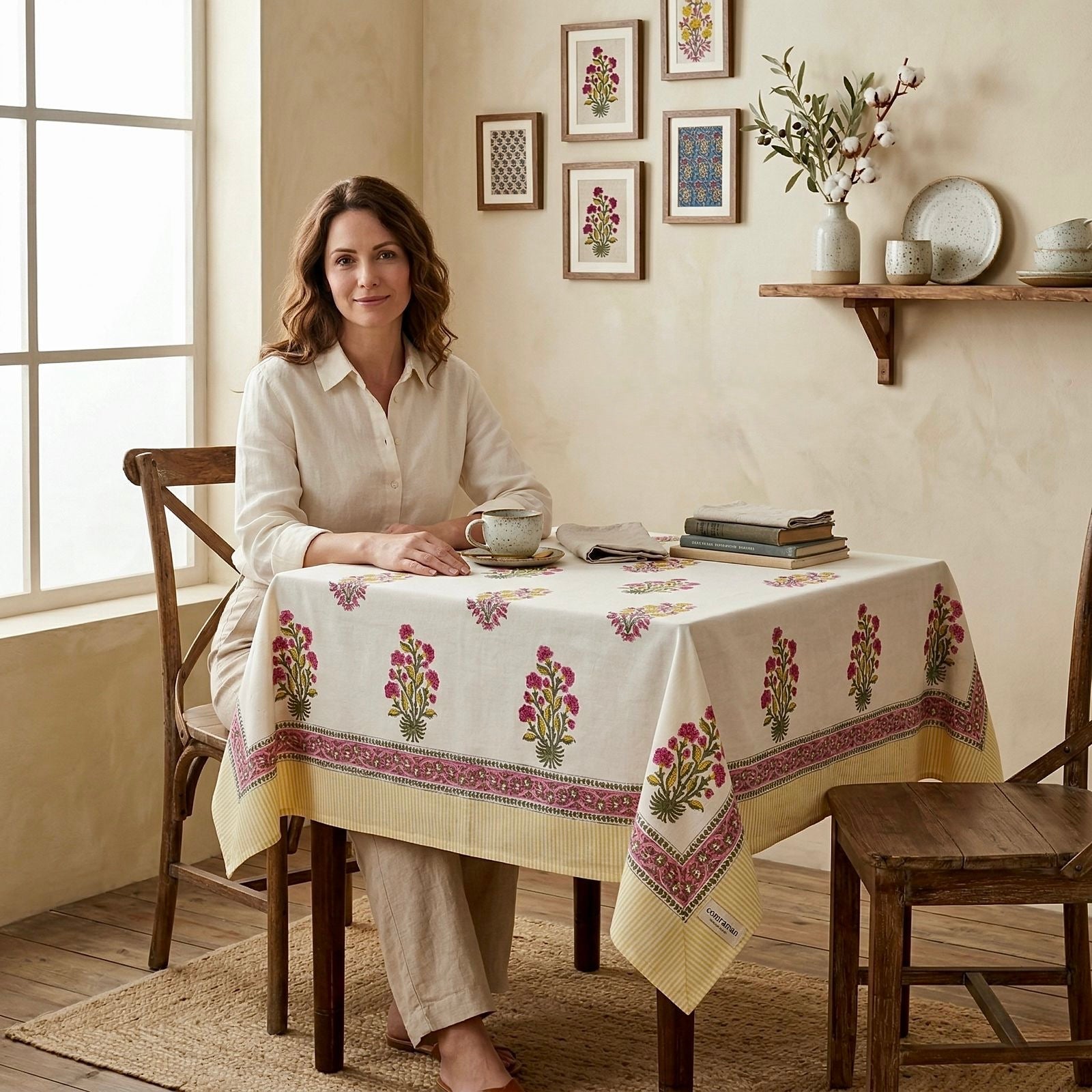 Pure cotton hand-block printed 2 seater square table cover (45x45 inches)