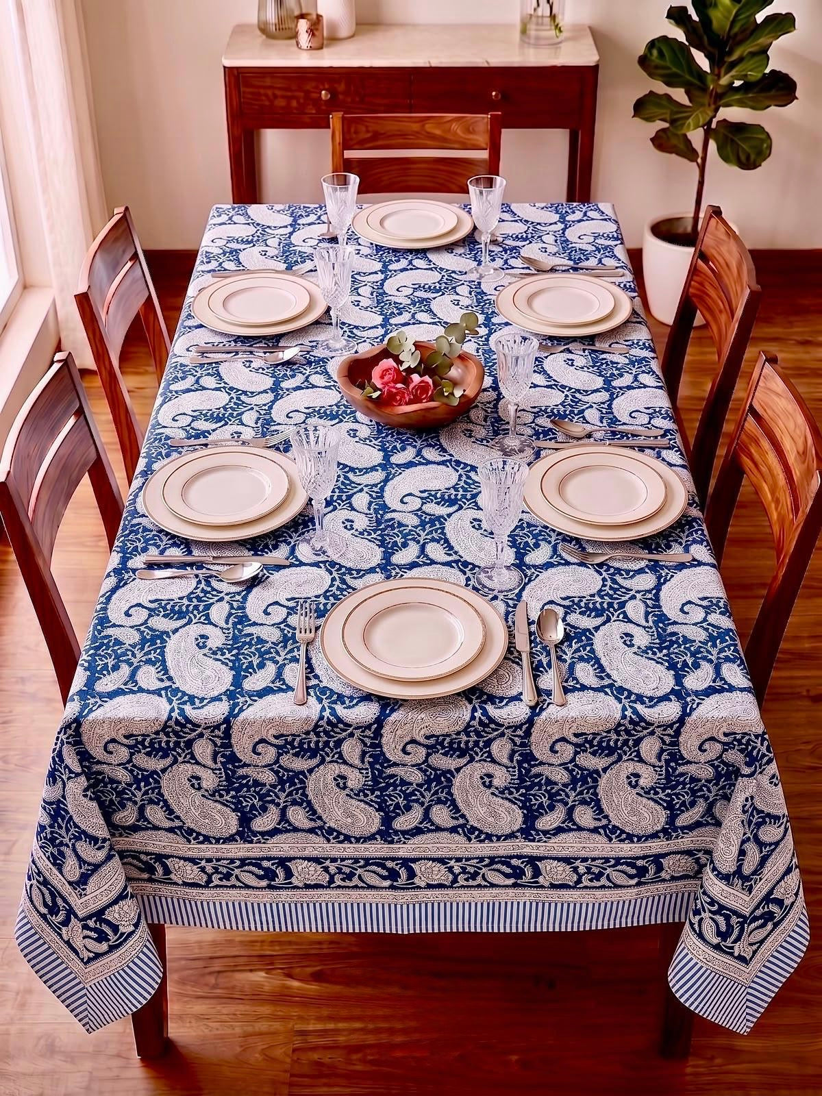 Pure cotton hand-block printed table cover for 6 seater table 60x90 inches