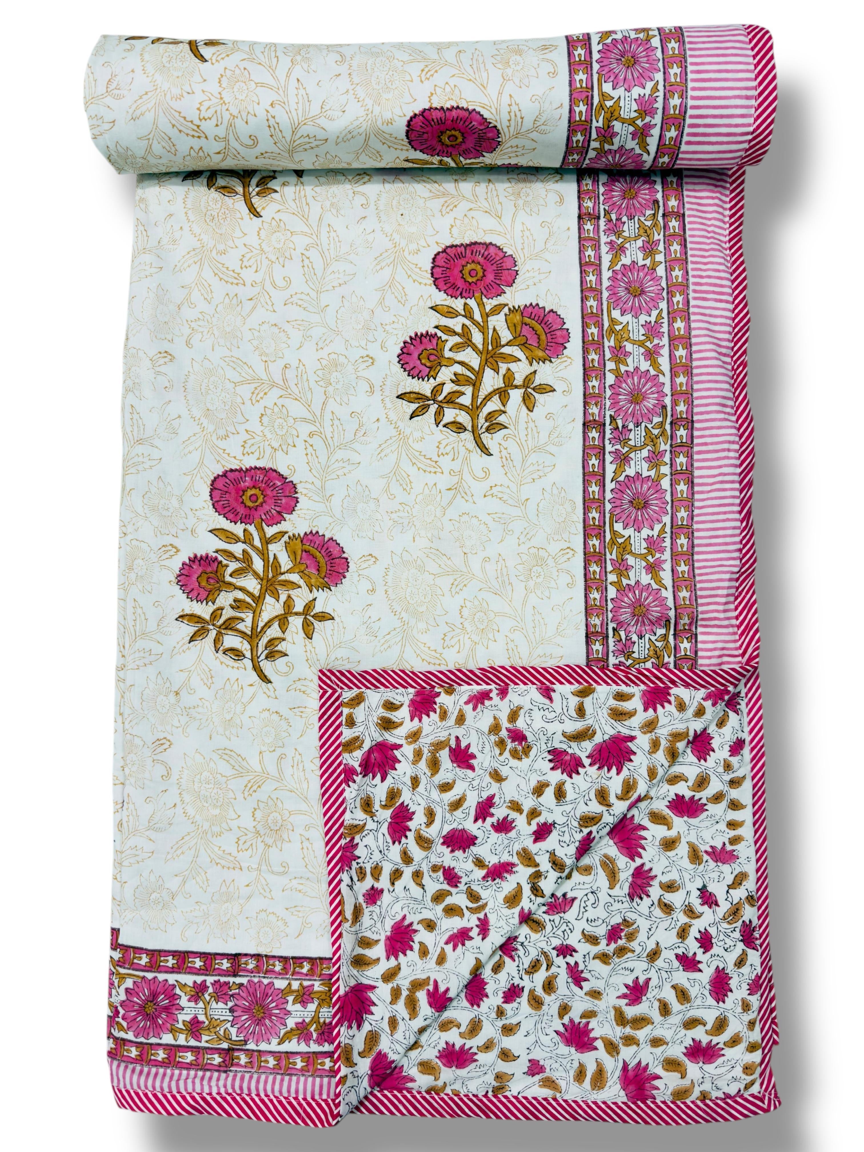 Handblock printed pure mulmul cotton all weather double dohars (90x108 inches)