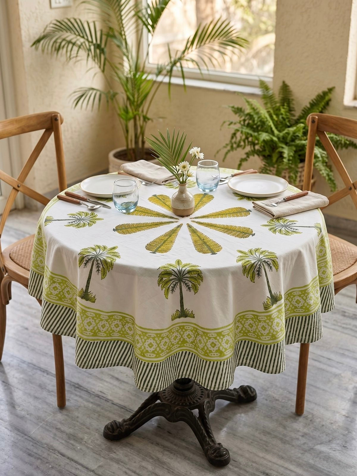 Pure cotton hand-block printed 2 seater round coffee table covers