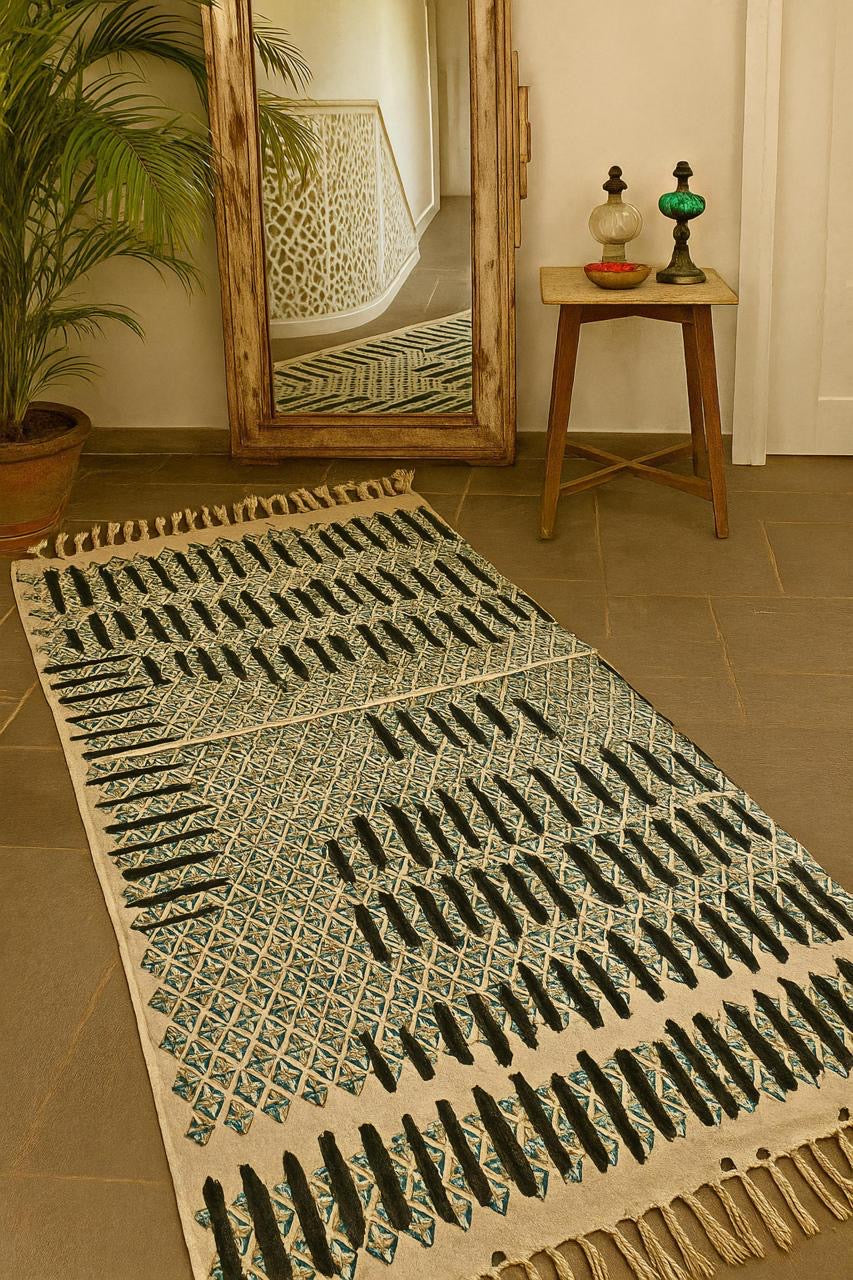 Handmade hand-block printed rugs (3x5 feet)