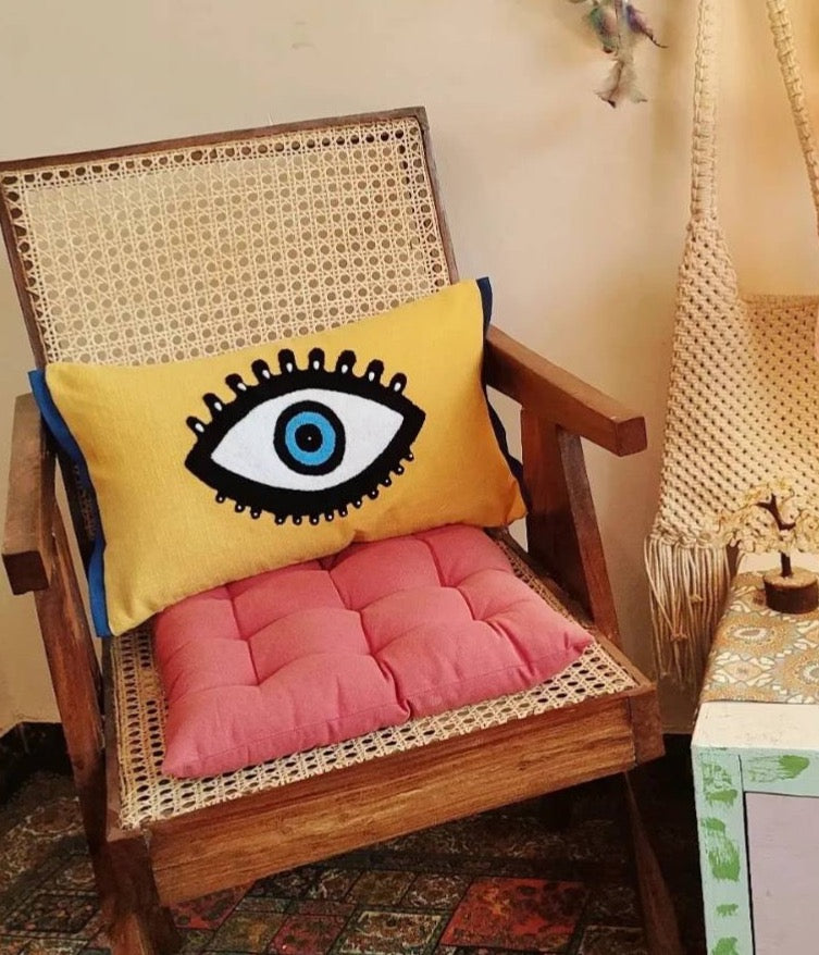 Evil eye aari embroidery work cushion cover (30x50 cms)