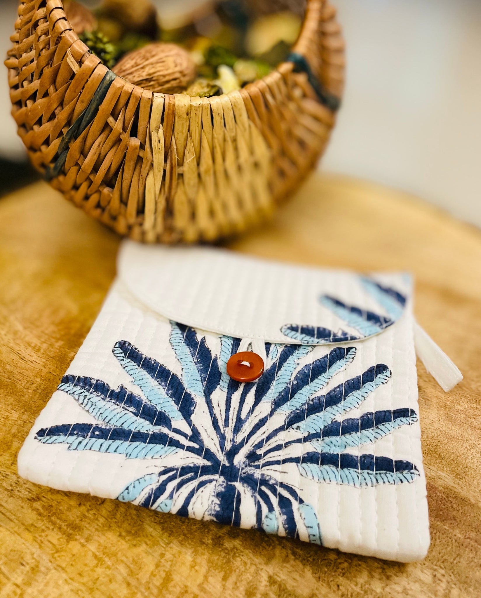 Pure cotton hand block printed and quilted sanitary pad holders