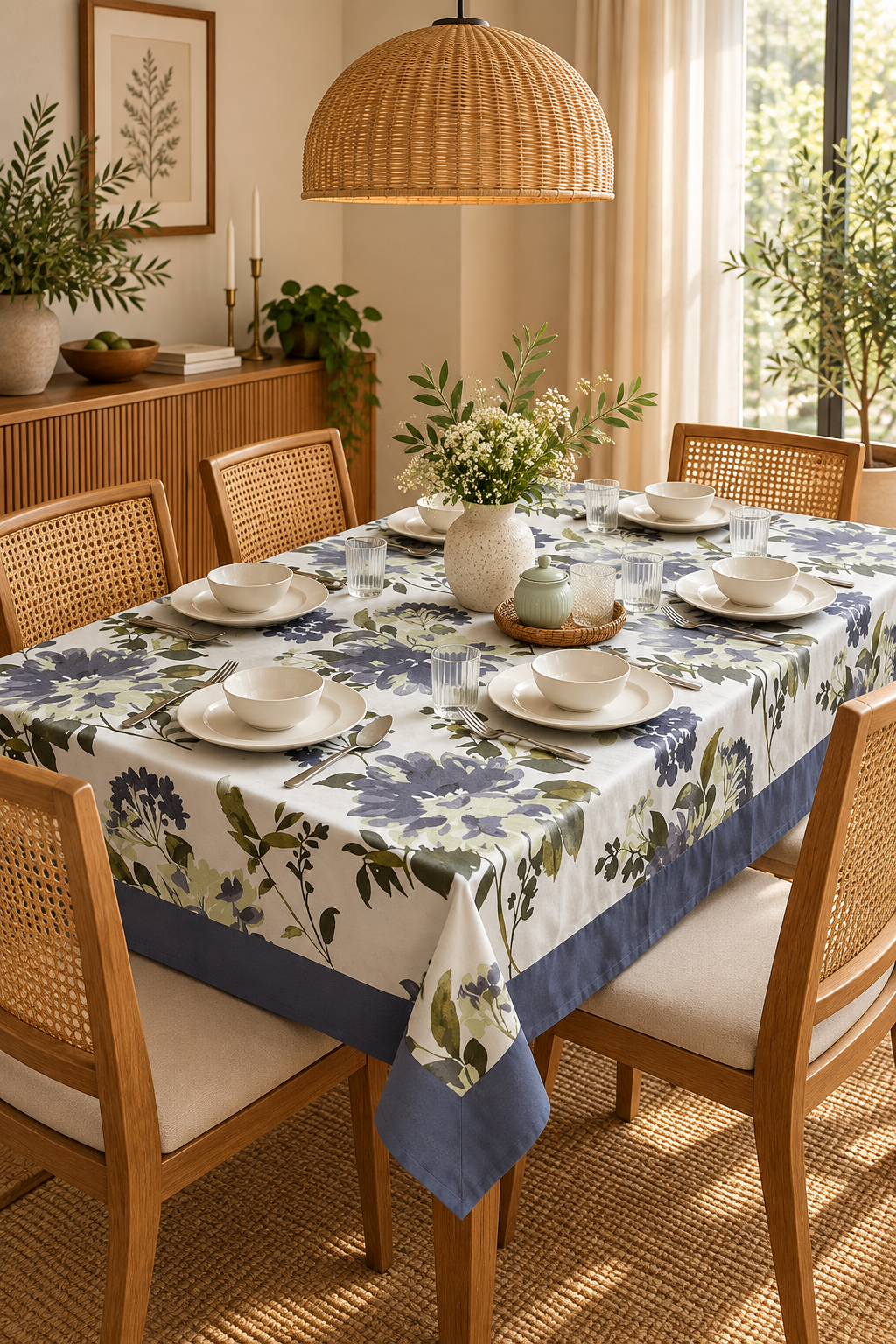 Pure casemate cotton 6 seater dining table cover (60x90 inches)