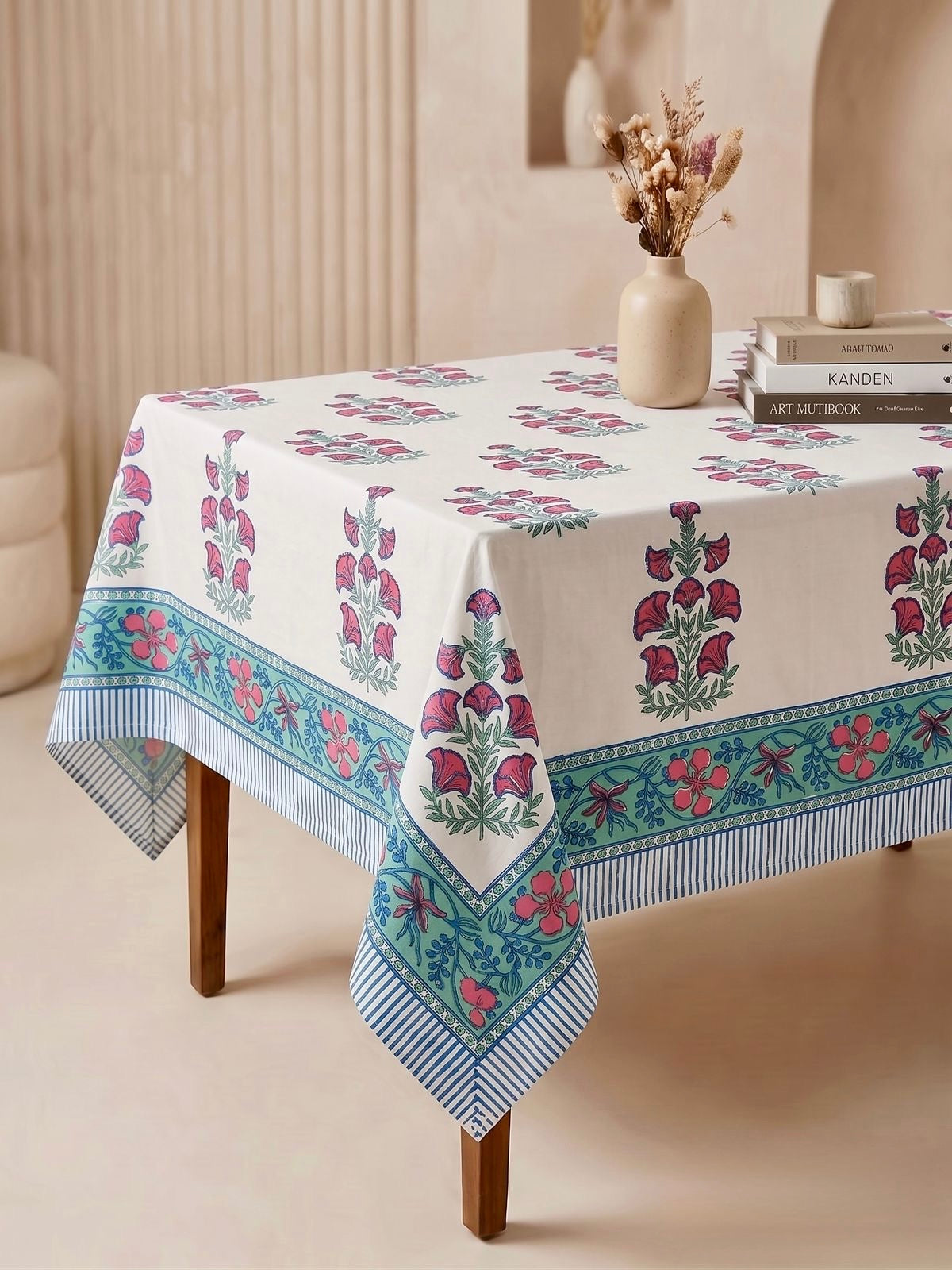 Pure cotton hand-block printed center table/ 4 seater dining table(40x60 inches)