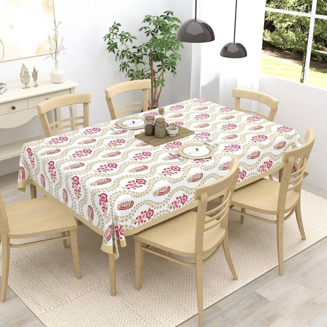 Pure cotton hand-block printed table covers for 4 and 6 seater dining tables (60x90 inches)