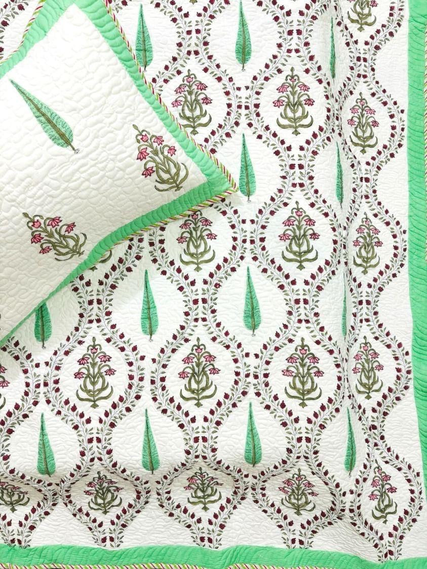 Pure mulmul cotton paani jaal quilted bedcovers with 2 quilted pillow covers for king size beds (90x108 inches)