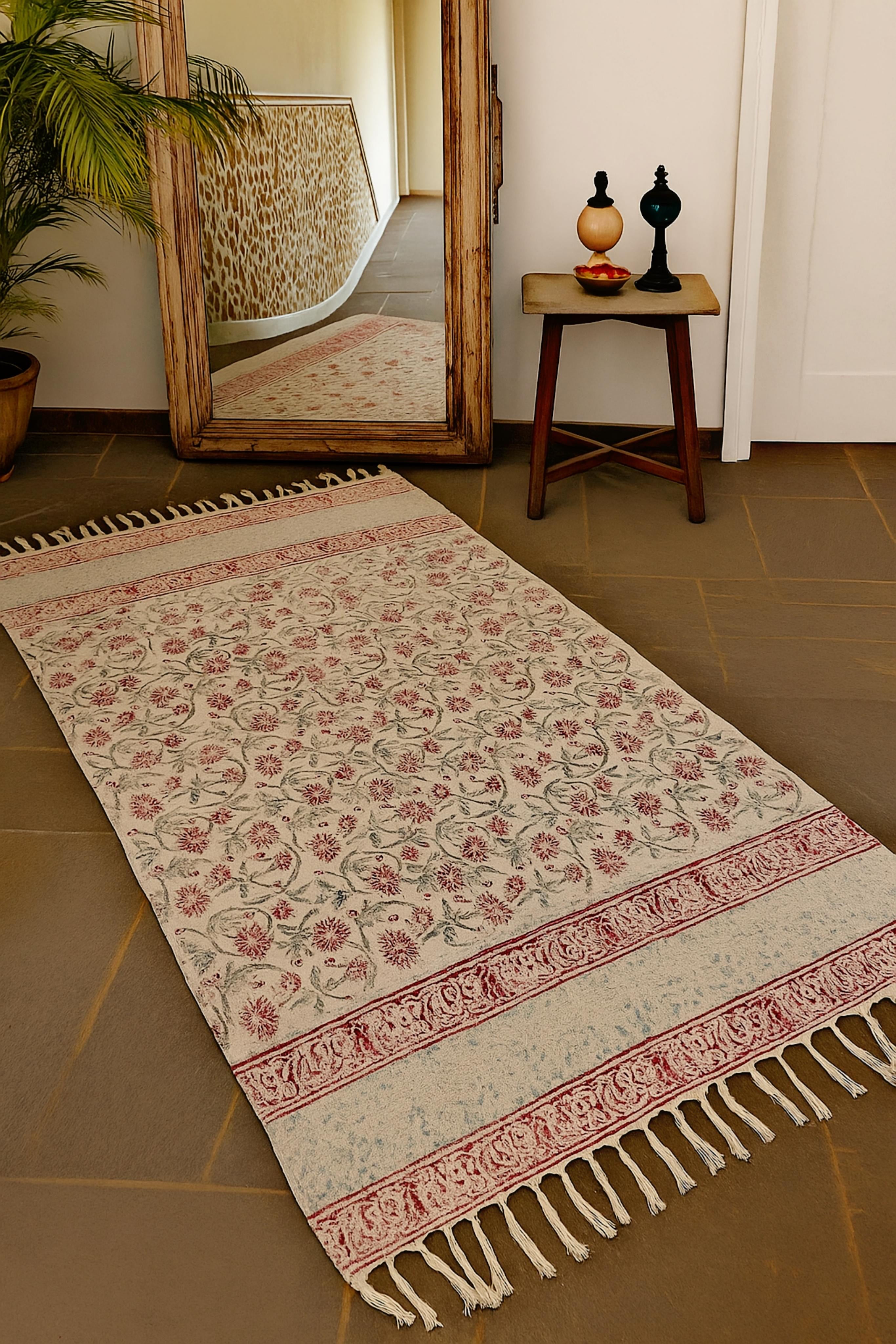 Handmade hand-block printed durrie/rugs (3x5 feet)