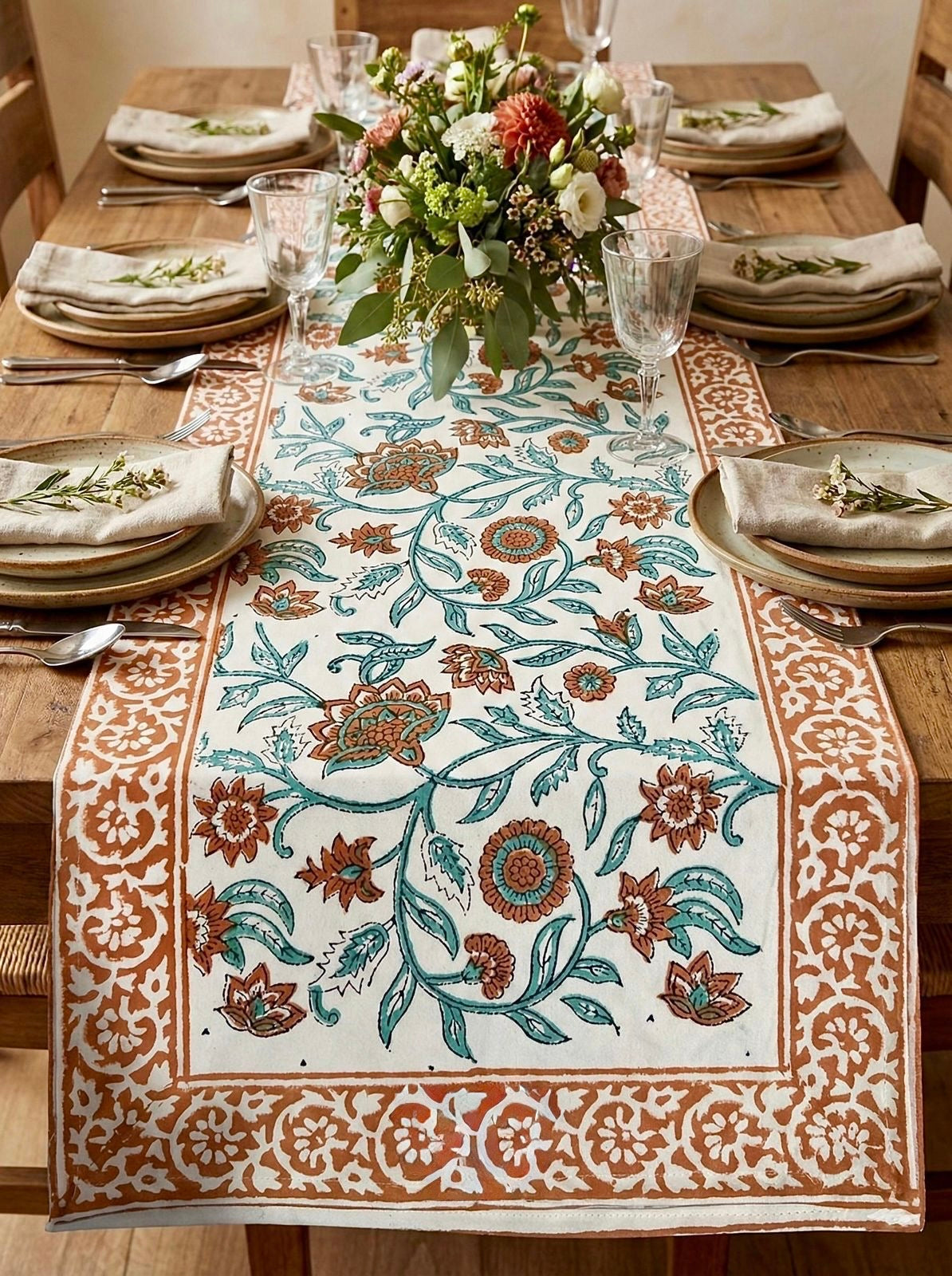 Pure canvas cotton handblock printed runners for 4 and 6 seater dining tables