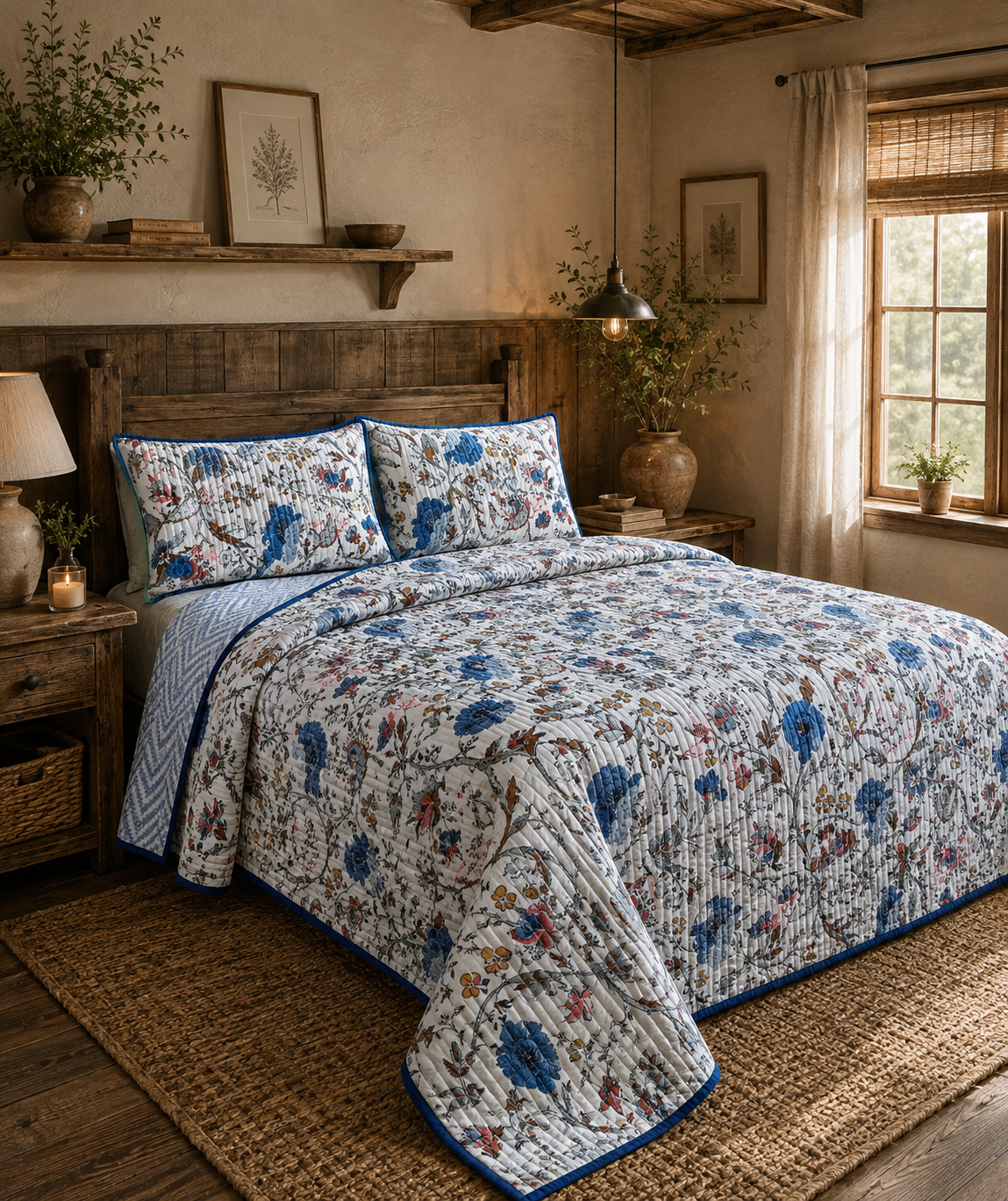 Pure cotton quilted bedcovers with two quilted pillow covers (90x108 inches)