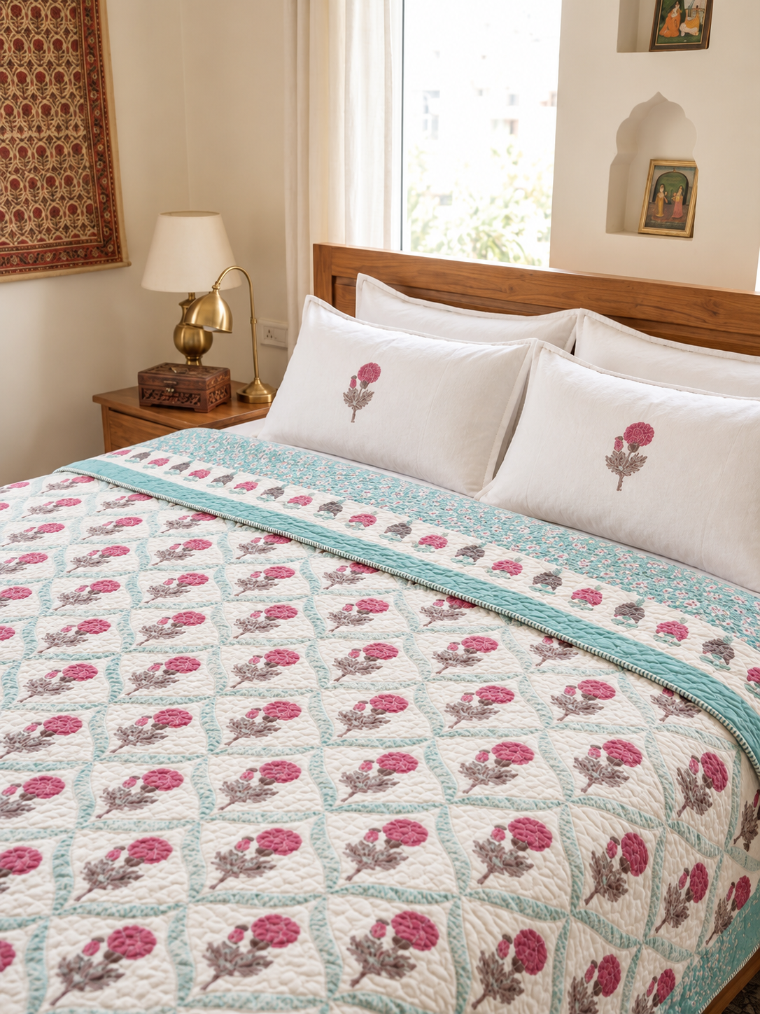 Pure mulmul cotton screen printed reversible double razai (90x108 inches)
