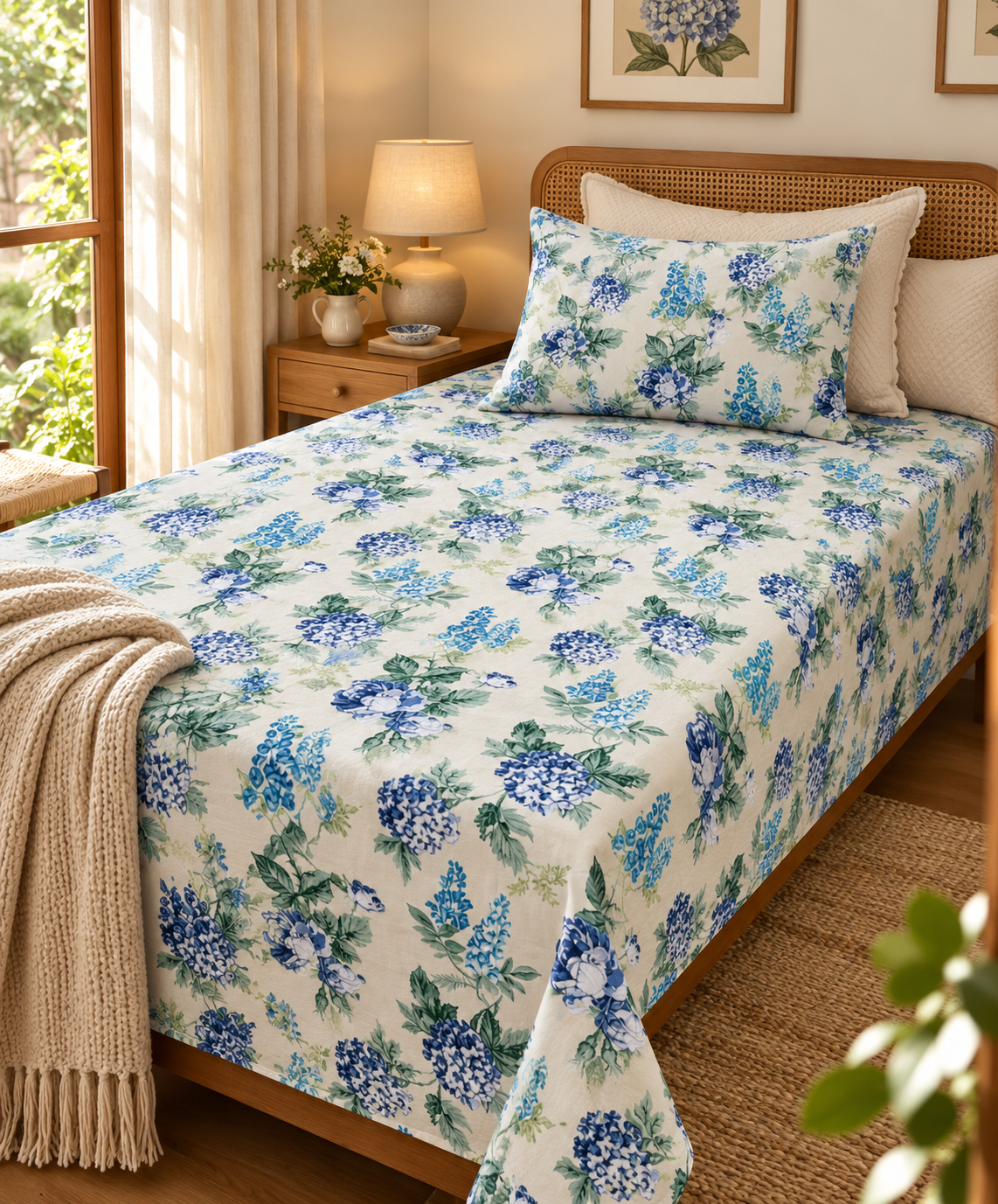 Pure cotton single bedsheet with 1 pillow cover (Size 60x90 inches)