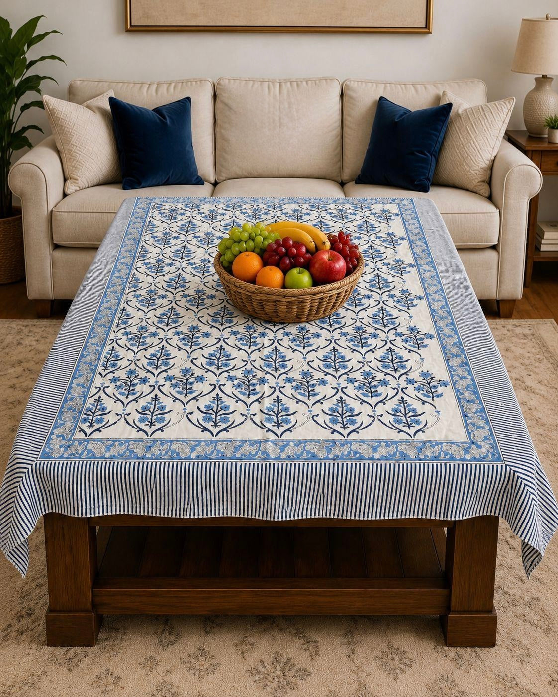Pure cotton hand-block printed center table/ 4 seater dining table(40x60 inches)