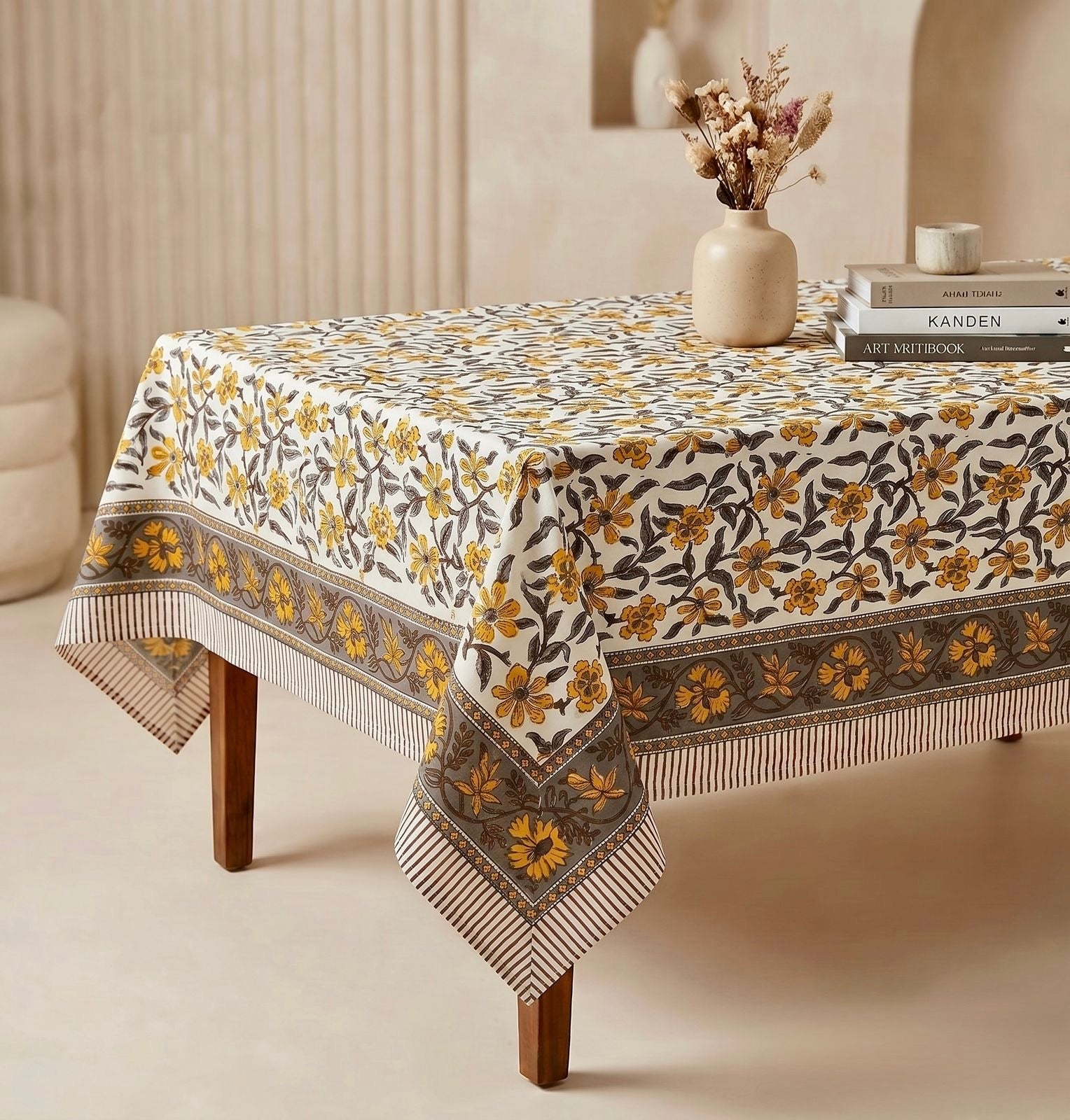 Pure cotton hand-block printed center table/ 4 seater dining table(40x60 inches)