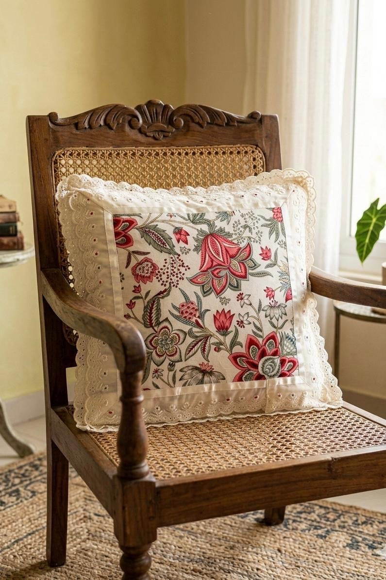 Pure cotton laced cushion covers - set of 2