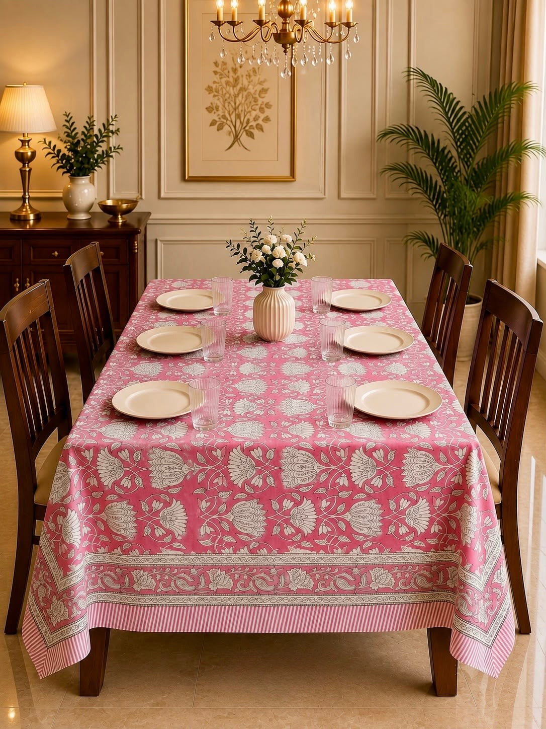 Pure cotton hand-block printed table cover for 6 seater table 60x90 inches
