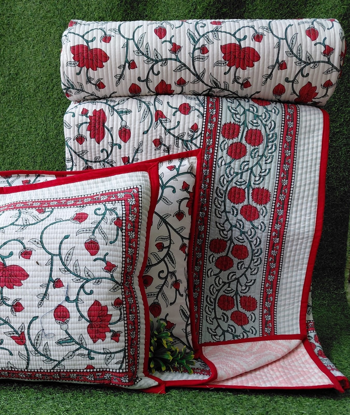 Pure cotton quilted bedcovers with two quilted pillow covers (90x108 inches)