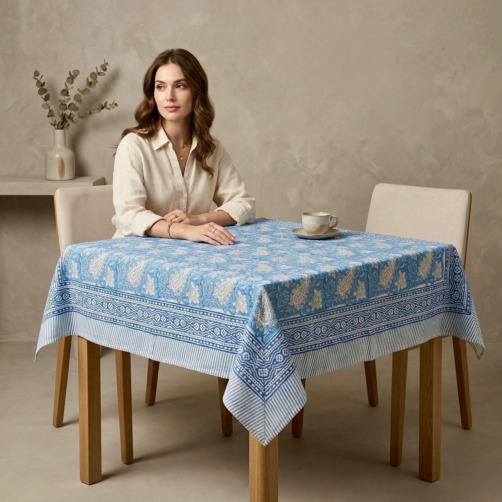 Pure cotton hand-block printed 2 seater square table cover (45x45 inches)