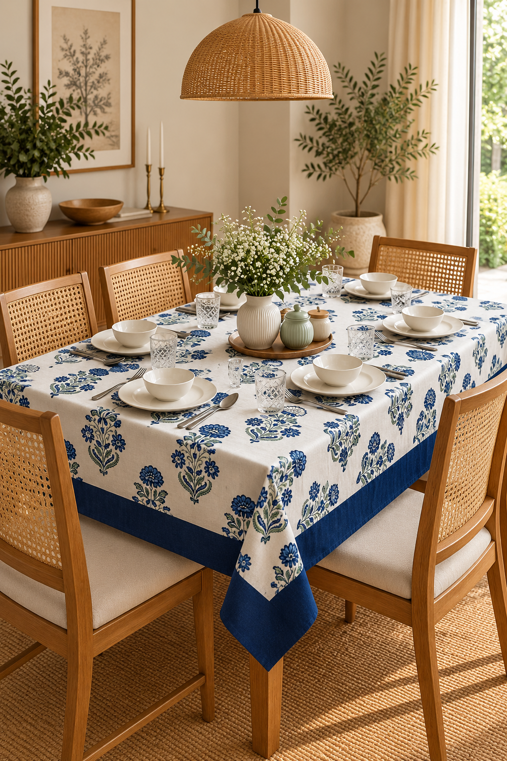 Pure casemate cotton 6 seater dining table cover (60x90 inches)
