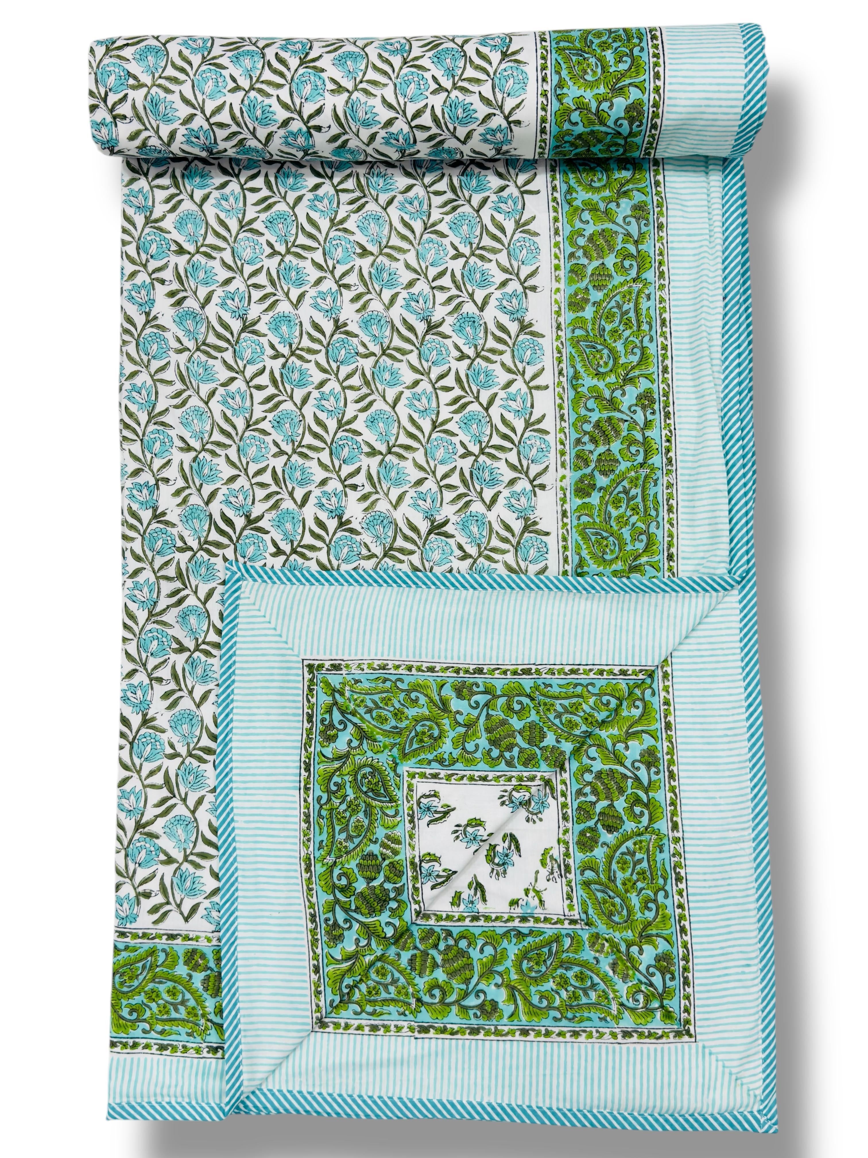 Handblock printed pure mulmul cotton all weather double dohars (90x108 inches)