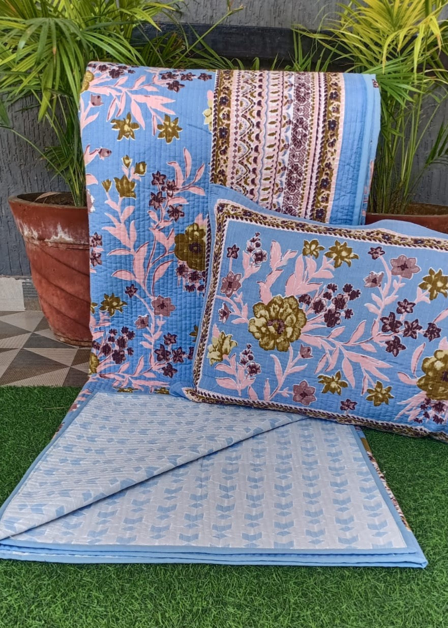 Pure cotton quilted bedcovers with two quilted pillow covers (90x108 inches)