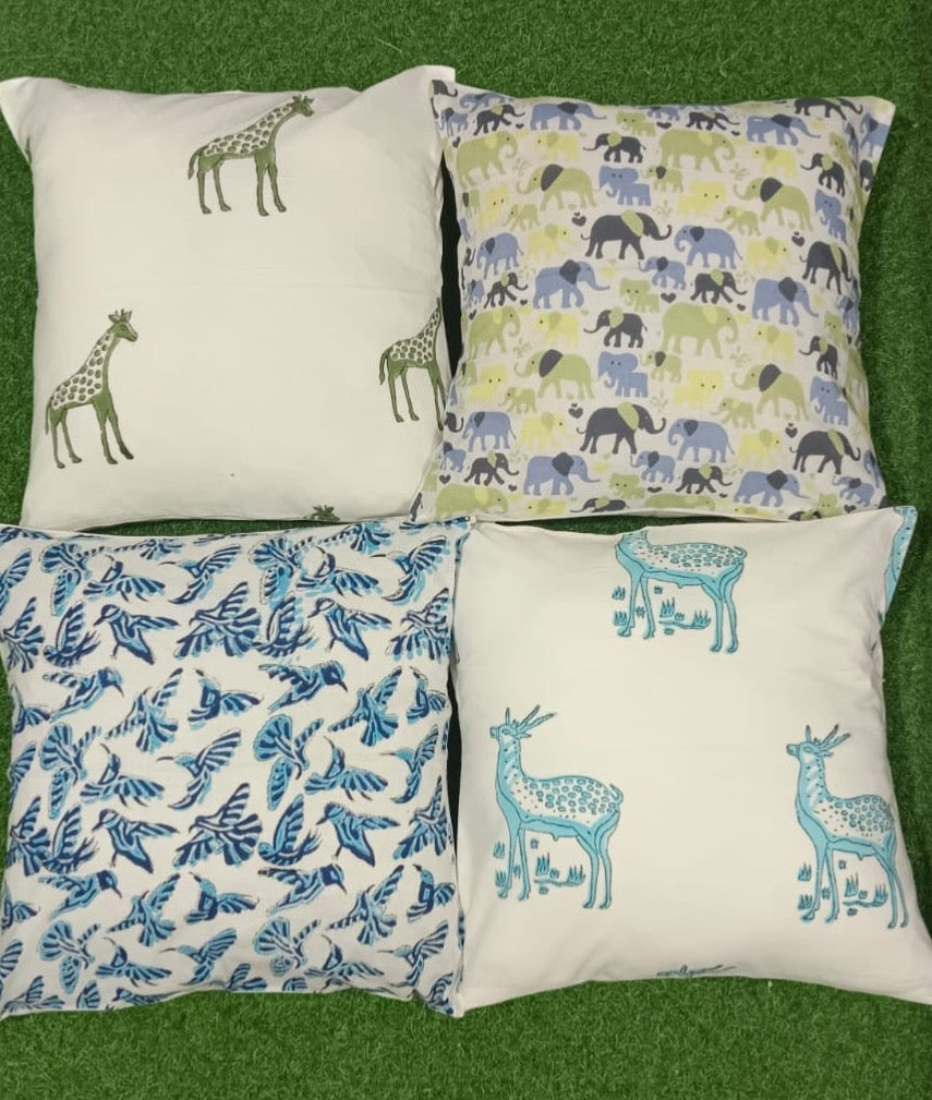 Pure cotton handblock printed set of 5 assorted cushion covers (16x16 inches) Offer