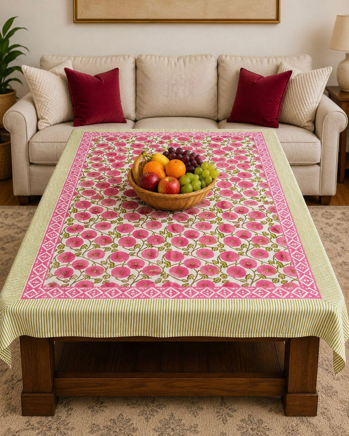 Pure cotton hand-block printed center table/ 4 seater dining table(40x60 inches)
