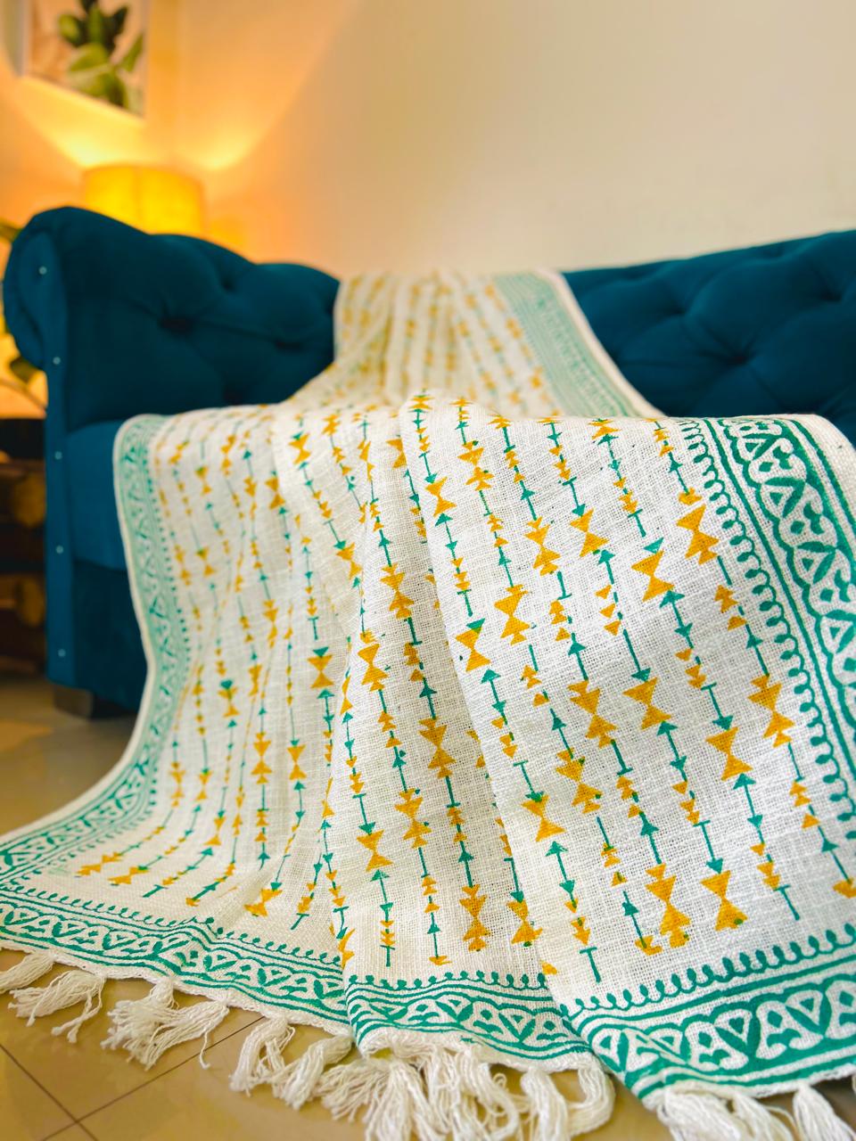 Pure cotton TNT slub hand-block printed sofa throws (4x6 feet)