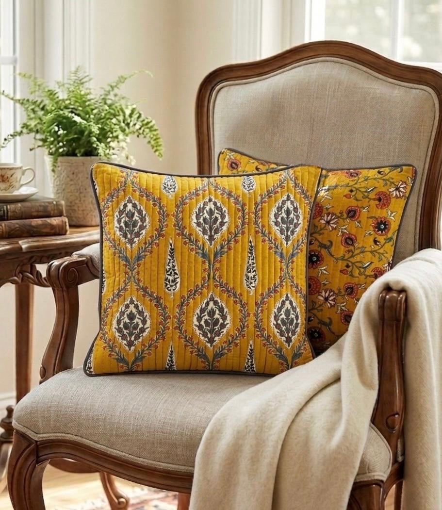 Pure cotton quilted Ajrakh cushion covers 16x16 inches (Set of 5)