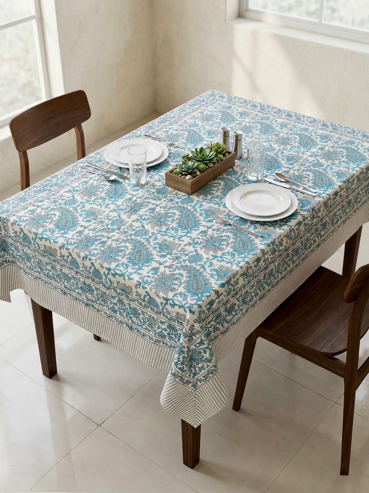 Pure cotton hand-block printed 2 seater square table cover (45x45 inches)
