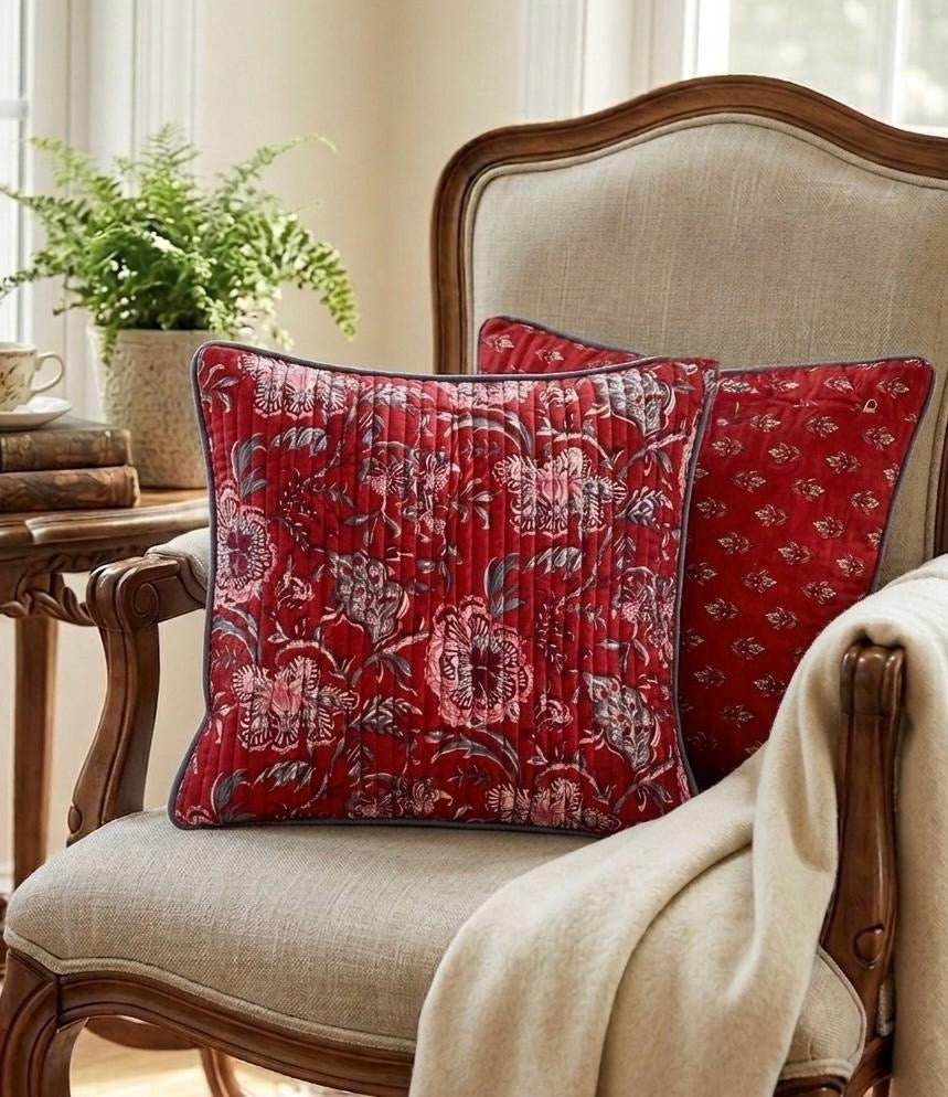 Pure cotton quilted Ajrakh cushion covers 16x16 inches (Set of 5)